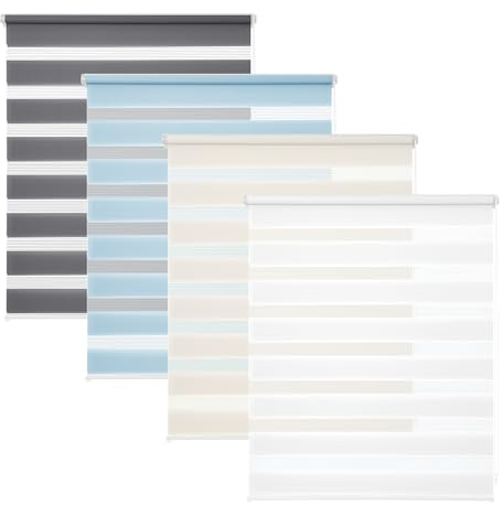 Victoria M. Zevra Tenda a Rullo Doppia Giorno e Notte senza Fori, Strisce Filtranti e Oscuranti, per Porte e Finestre, 40 x 160 cm, Bianco