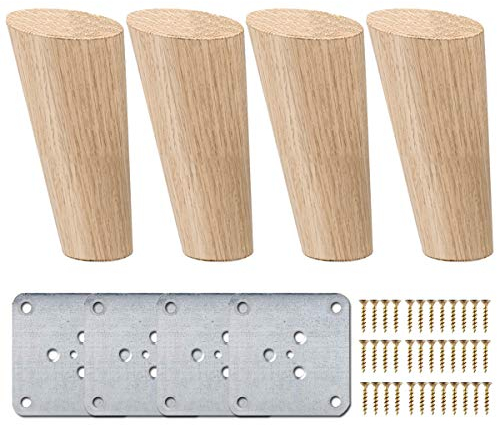 La Vane 4 Stück Massivholz Möbelfüße 15cm - Schräg Konische Tischbeine mit Montageplatten & Schrauben - Ersatzfüße für Sofa, Bett, Schrank, Couch, Stuhl (Holz, Natur)