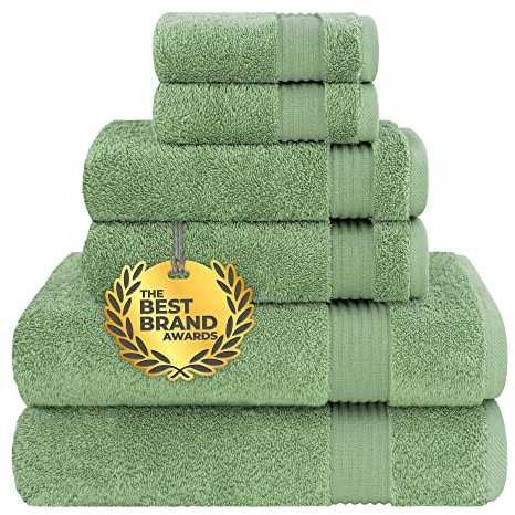Cotton Paradise Toallas de baño 100% algodón Turco Suave y Absorbente para baño, 6 Piezas, 2 Toallas de baño, 2 Toallas de Mano y 2 paños de baño, Color Verde Salvia