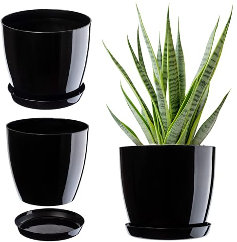 KADAX Blumentopf mit Untersetzer Ø 16 cm, Schwarz Pflanzkübel für Innen- und Außenbereich, ideal für Wohnzimmer, Balkon, Bad oder WC – lebendige Farben bringen Frische in jeden Raum