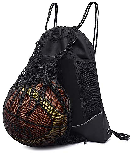 STAY GENT Coulisse Zaino da Basket Zaino Sacca per Ragazzi Ragazze, Pieghevole Zaino da Calcio Palestra Borsa Zaino Sport Sacco con Palla Maglia Borsa Sportivo Uomo per Pallavolo Baseball Yoga, Nero