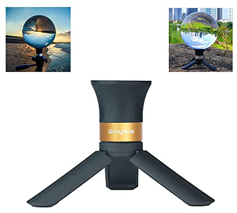 Omylens Objektivkugelständer unterstützt 60 mm bis 150 mm Kristallkugel, kugelförmiges Display, Silikon-Saugnapf + goldene Aluminium-Basis (1/4-Zoll-20 allgemeines Innengewinde) + Mini-Stativ