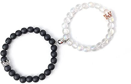 Magnetische Paare Armbänder King&Queen Crown Armbänder Freundschaft passende Perlen Armbänder Männer und Frauen Paare Geschenke (White-black)