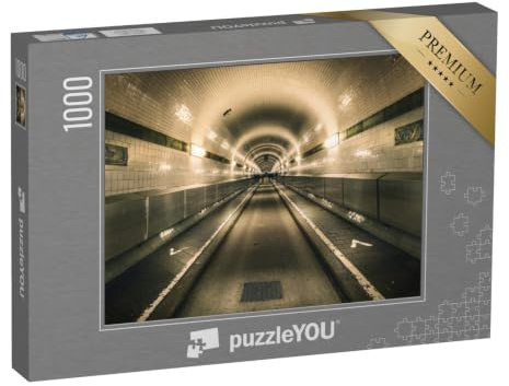puzzleYOU: Puzzle 1000 Teile „Alter Elbtunnel, Hamburg, Deutschland“ – aus der Puzzle-Kollektion Deutschland, Schwarz-Weiß