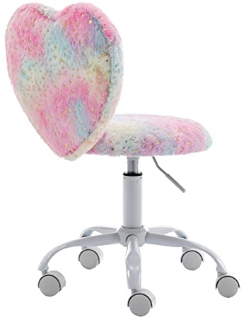 chairus Kinder Schreibtischstuhl aus Kunstfell Höhenverstellbarer Drehstuhl ohne Armlehnen Studienstuhl Computerstuhl mit Herzförmiger Rückenlehne (Bunt)