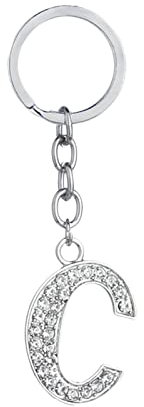 Homxi Edelstahl Schlüsselanhänger,Buchstabe C mit Zirkonia Schlüsselanhänger mit Silber