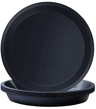 Kunjocy Confezione da 5 sottovasi rotondi da 16 cm, per piante da giardino, in plastica, per interni ed esterni, adatti per vasi fino a 13 cm (nero, esterno 16 cm)