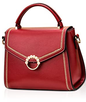 NICOLE & DORIS Handtasche Damen Crossbody Klein Umhängetasche Elegant Schultertasche Frauen Kuriertaschen Perlen Tasche PU Leder Abendtasche Rot
