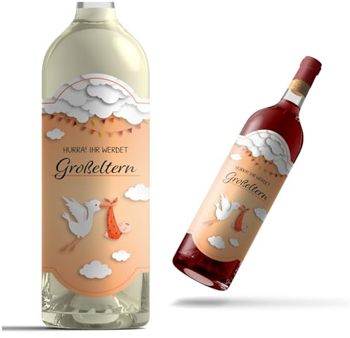 2er Set Flaschenetiketten mit Herzensbotschaft 14x7,4cm Weinetikett Sektetikett als Geschenk Aufkleber für Weinflasche Sektflasche Sticker ohne Flasche selbstklebend Y005 (03 Ihr werdet Großeltern)