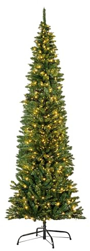 Christmas Tree World | 8ft Artificial Pre-lit Green Italian Pencilimo | Natural and Realistic Look with Bushy and Luxury Quality PVC Tips | Easy to Assemble and Take Down | 82cm Diameter