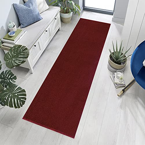Jimri Teppich Läufer - Maschinengefertigter Kurzflor Läufer für Büro, Wohnzimmer, Schlafzimmer, Flur usw., Premium Polypropylen-Gewebe mit weicher Filzunterlage, Größe: 80x250 cm, Rot