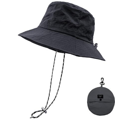 lifwimner Imperméable Pêche Chapeaux,Chapeau de Soleil pour Femme,Seau Pluie Chapeau Menton Lacets Séchage Rapide Packaging Boonie Safari Outdoor (Gris)