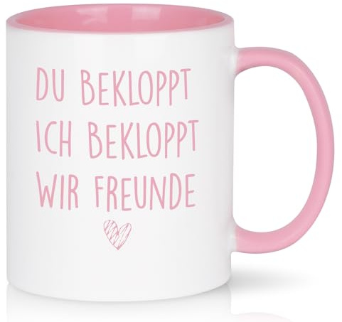 Joymaking Geschenk für Freund Freundin Kaffeetasse Lustige Geschenkidee für Besten Kumpel Geburtstagsgeschenk für Freund Freundin Kollegein Tasse mit Spruch - Du Ich Bekloppt Wir Freunde, Rosa
