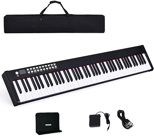 COSTWAY 88-Key Digital Piano Keyboard, Full-size Electronic Pianos with Bluetooth, MIDI, Sustain Pedal and Carrying Bag, Portable Musical Instruments Keyboard for Children Adult (Black)