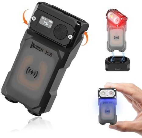 WUBEN X3 Aufladbar Mini Taschenlampen mit Ladestation und Magnet, Taschenlampe mit um 180 Grad drehbarem Kopf, IP65 wasserdicht, LED Schlüsselanhänger, 10 Modi, Typ-C-Ladeband Taschenleuchte Anhäng