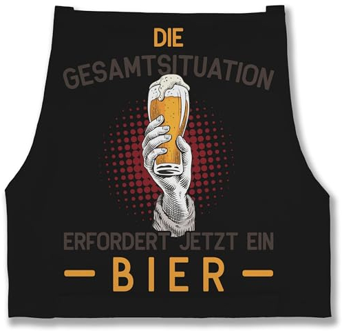 Schürze - Grillschürze Erwachsene - Die Gesamtsituation erfordert jetzt ein Bier - Geschenk Lustig Vatertag - 85x69 - Schwarz - weihnachten sprüche kochschürze grillen schürzen grillmeister