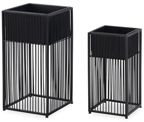 KADIMA DESIGN Blumentopf 2er Set Metall Pflanzkübel Schwarz mit Gestell, Quadratisch