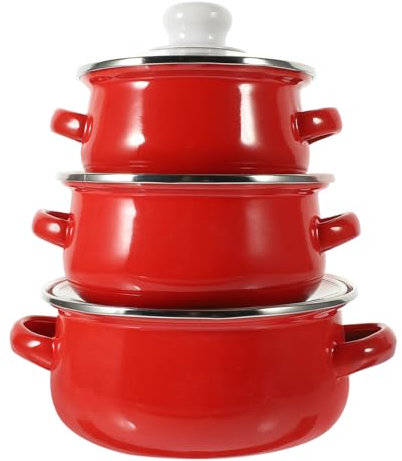 PRETYZOOM Mini Enamel Soup Pot Set with Double Handles and Glass Lids Nonstick Small Cooking Pots for Instant Noodles Sauces and Soups Kitchen Cooking Set