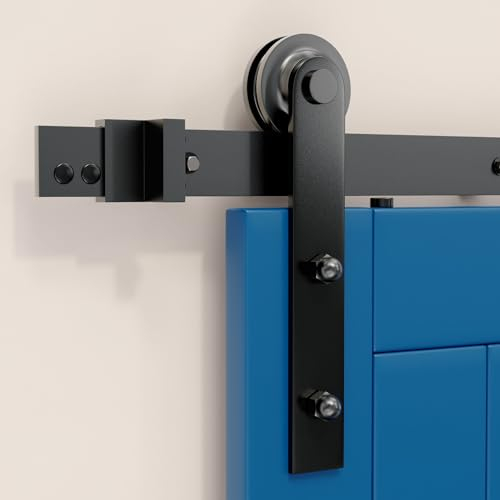 SKYSEN Raille Porte Coulissante 183cm Kit Complet de Ferrure de Porte Coulissante pour Système de Porte Coulissante avec Guide au Sol, Rail de Porte Coulissante Durable pour la Séparation des Espaces
