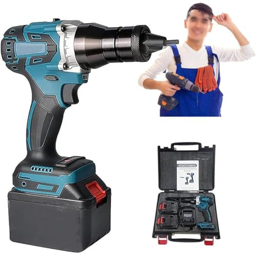 DPDZSW Herramienta Remachado De Tuercas Inalámbrica, Máquina Tuercas De Remachado Eléctrica Automática 21V con Batería, Pistola De Tuercas De Remache Automática, con Luz LED,1Battery-5200mAh