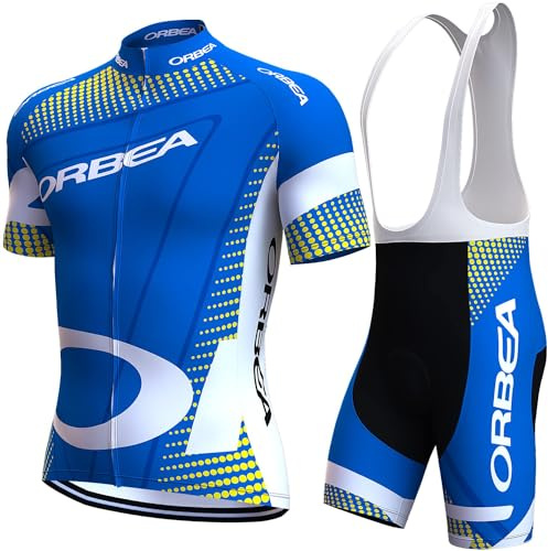 Herren Radtrikot kurzärmliges Set Radbekleidung Pro RennradJersey und Radhose mit 19D Gepolstert (Blue-1, 4XL)