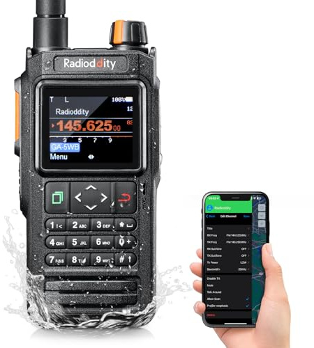 Radioddity GA-5WB Portable Radio IP67, Radio Amateur Double Bande Longue portée avec Programmation APP, Bande aérienne, écran Couleur, GPS et APRS, Rechargeable par USB avec Batterie 2600 mAh