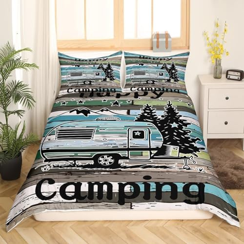 EXSANLIEAY Camping Bettwäsche 200x220 - Festival Wendebettwäsche, Weiche & Atmungsaktiv Microfaser Bettbezug + 2 Kissenbezug 80x80, Angenehme bettwäsche-Sets, 3 Teiligmit Reißverschluss