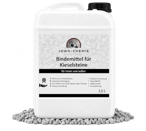 JOWO-CHEMIE Kiesbinder/Mulchbinder (2,5L) Transparent Trocknend Bindemittel für Kieselsteine/Mulch aller Art Steinweg Steinbahn zum Verfestigen und Fixieren