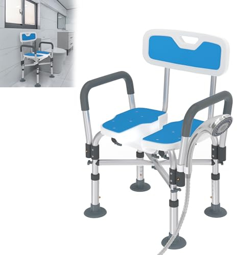 Suusolny Duschhocker mit Abnehmbaren Armlehnen und Rückenlehne Rillendesign Duschstuhl für senioren Höhenverstellbar Wasserdicht rutschfest mit Gummifüße bis 200kg
