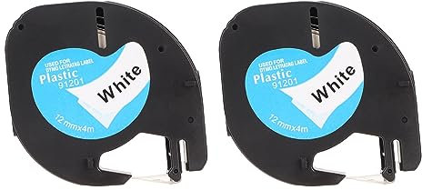 2 Stück Etikettendrucker-Klebeband, schwarz auf weißem Klebeband, Handetikettendrucker-Nachfüller, 12 mm breit, 13 Fuß lang, wasserfest, ölbeständig, für LM210D LP420 Etikettierer