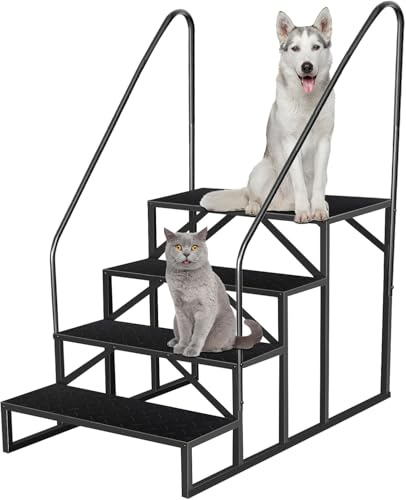 4 Stufen Trittstufe mit 2 Griff, RV Trittleiter|Poolleitern|Stufen im Freien Haustiertreppe, Standtreppe Hocker Kinder aus Stahl Max 300kg, Haushaltsleiter für Spa/Mobile Home