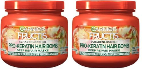 Garnier Reparierende Maske gegen Haarschäden, Für weniger Spliss und kräftigere Längen, Mit Amla-Öl und Pro-Keratin+ Repair Komplex, Fructis Schadenlöscher Deep Repair, 320 ml (Packung mit 2)