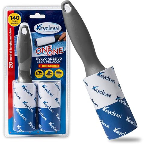 IPEA Spazzola Adesiva Levapelucchi 20 Metri Rotante - 2 Rotoli x 140 Fogli - Rullo Adesivo Leva Pelucchi per Rimuovere Capelli, Polvere, Peli Animali da Vestiti e Arredamento