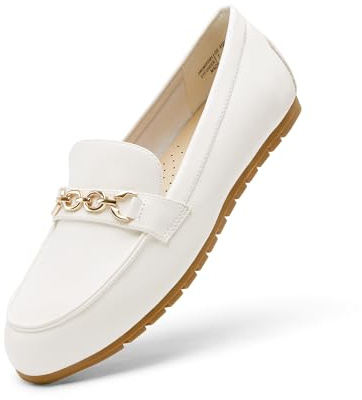 DREAM PAIRS Mocassin Femme Confortables à Enfiler, Chaussures Plates Décontractées Légères pour Travail, Marche, Voyage et Loisirs,Size 40,Blanc,DWUMSP2501