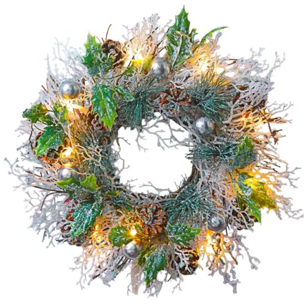 LED Tannenkranz 33 cm Leuchtkranz Adventskranz Weihnachtsdeko Warmweiß | warmweiß, Türkranz, Tischkranz, Lichterkranz, Winterdekoration, batteriebetrieben, festliche Beleuchtung, Advent