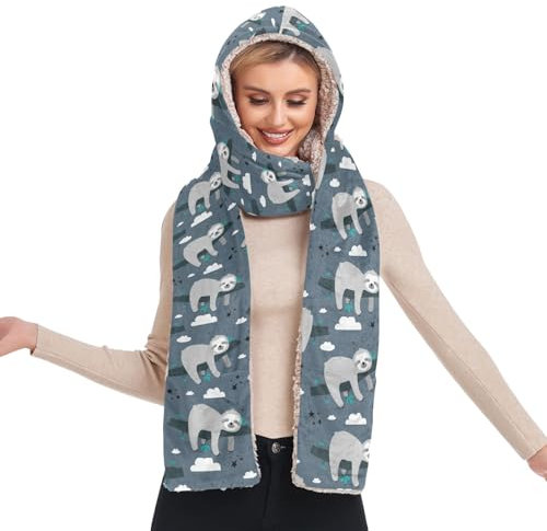 GAIREG Kapuzenschal, Mütze, Damenschal mit Mützen für Damen, Winter, Damen, warmer Schal, Niedliches Faultier-Muster, Einheitsgröße