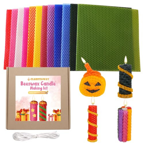 Clarissaway Beeswax Candle Making Kit -12 Pcs Beeswax Sheets for Candle Making Hand Make Your Own Beeswax Rolling Sheet Crafts Gift Kit, DIY Candle Making Kit for Kids, 8 x 8 inch-Nice Colors