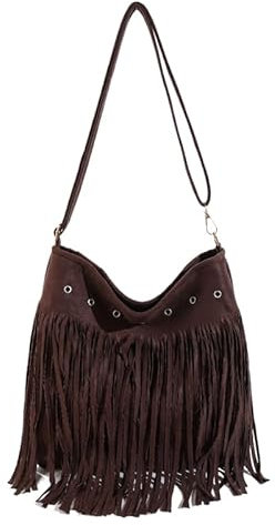 AMZLORD Women Quasten Umhängetasche große Kapazität Wildleder Leder Vintage Messenger Bag Verstellbares Riemen Fransen Satchel -Tasche Weibliche Einkaufstasche