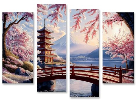 Islandburner Image sur toile Paysage japonais en fleurs de cerisier avec le Mont Fuji pour les amateurs d'art - Décoration murale pour le salon