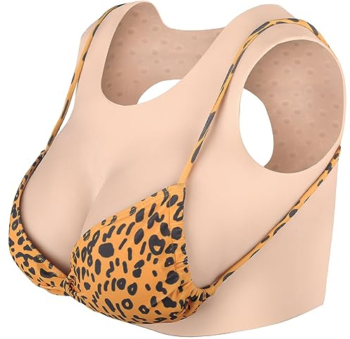 YEEFAIRY Silicone Crossdresser Breastplate Vest Realistic Prosthetic Artificial Breast Forms Tank Top for Transgender Cosplay Drag Show MTF Transition (C Cup with Gel Filler - Ivory White)