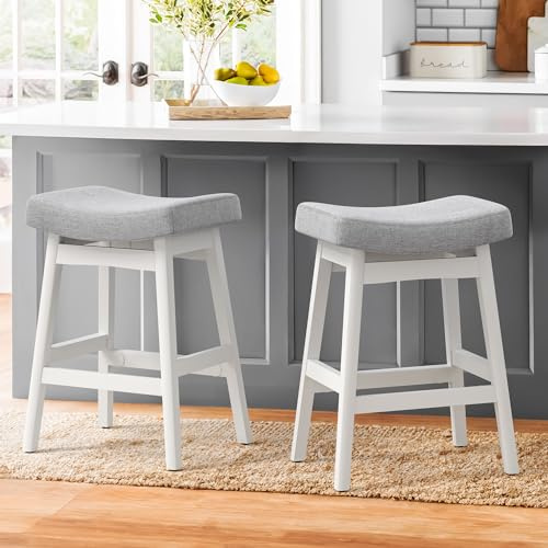LUE BONA Barhocker 2er Set,Barhocker 61 cm Hoch,KüChenhocker mit Leinen Sitzfläche und Fußstütze,Bar Hocker mit 4 Holzbeinen,Moderner Barstuhl für Restaurant,Wohnzimmer,Bar,Hell-Grau