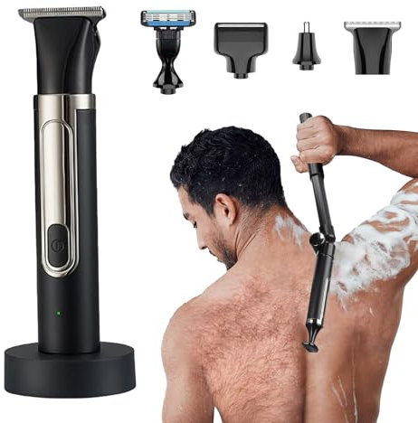 4 in 1 Electric Back Shaver, Waterpoof Mens Body Hair Trimmer Cordless Rechargeable Body Groomer Kit with Adjustable Extension Handle