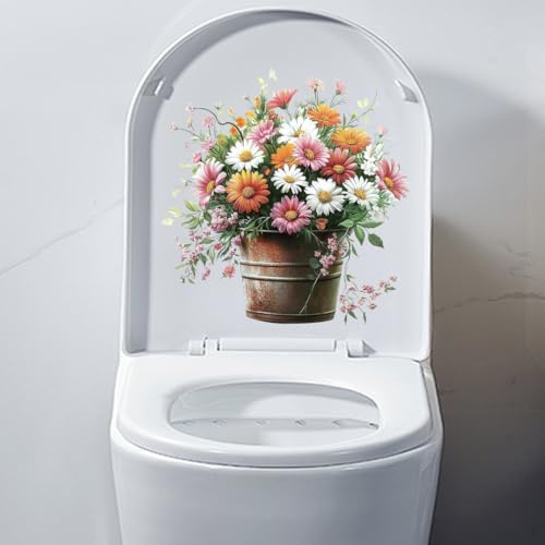 Autocollant mural 3D en forme de fleur - Motif chat amusant - Pour abattant de WC - Étanche - Pour abattant de toilettes - Motif floral