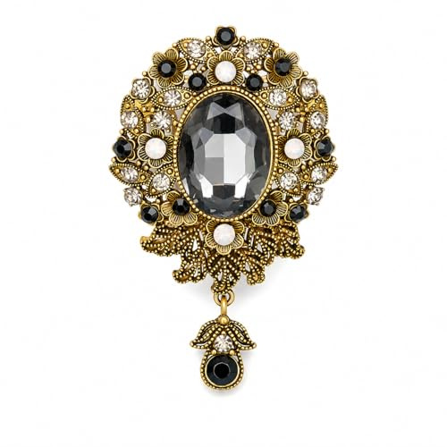 Broche fleur goutte cristal délicate ancienne femmes hommes vintage bijoux cadeaux veste robe accessoires (Noir)