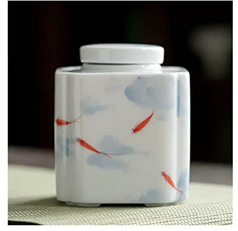 LICONG-2020 Recipiente de té de cerámica blanca con tapa hermética para té, especias, café, granos, té, almacenamiento de cerámica, tarro de porcelana para té, café, hierbas, especias, azúcar, lata