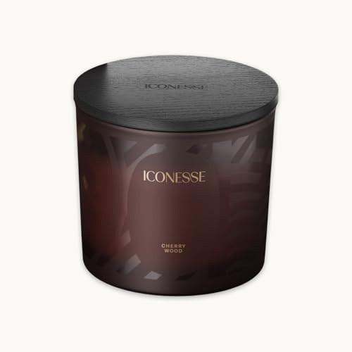 Iconesse Kirschholz Duftkerze im Glas – Premium 1 Baumwoll-Docht, 150g Sojawachskerze, 26 Std. Brenndauer, saubere vegane Herbstduftkerze, ideal als Geschenk & für gemütliches Zuhause