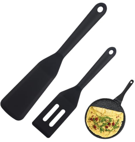 OUDQFCJ Lot de 2 Spatules de Cuisine, Sans BPA, 220℃ Résistant à la Chaleur, Antiadhésif, Grattoir Flexible, Silicone, Maryse, Ne Raye Pas Les Casseroles, Mélange (Noir)