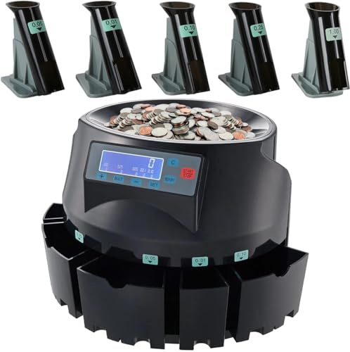 T9600A Professional USD Coin Counter, Sorter, Coin Counting Machine, Automatically Sorts and Counts Coin Batches, 300 Coins/min