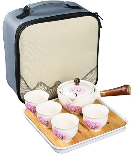 Hperu Tea Pot Set, Porcelain Japanese Tea Set with 360 Rotation Maker and Infuser, Portable Travel with Anti-scald Handle for Home, Gifting, Office Style 1 - Japanese