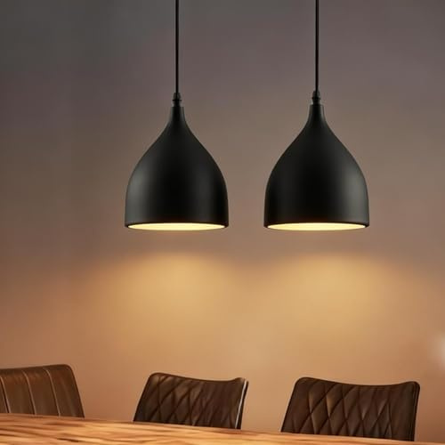2 Stück Hängelampe, Ø17cm H17 Cm Pendelleuchte, Höhenverstellbar Hängeleuchte Moderne Tropfenförmig Hut Deckenleuchte, Retro E27 Led Hängeleuchte Für Küche Esszimmer Nachttisch Schlafzimmer Bar